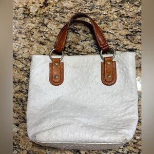 Maurizio Taiuti Genuine Leather Ostrich Embossed Tote Bag White 11x9 Handbag